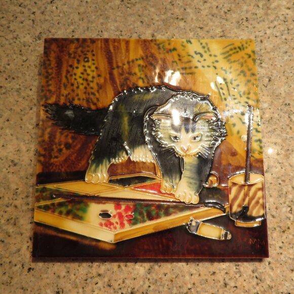 Ceramic Tile Art Artistic Cat 3D (F68) - Picture 2 of 6